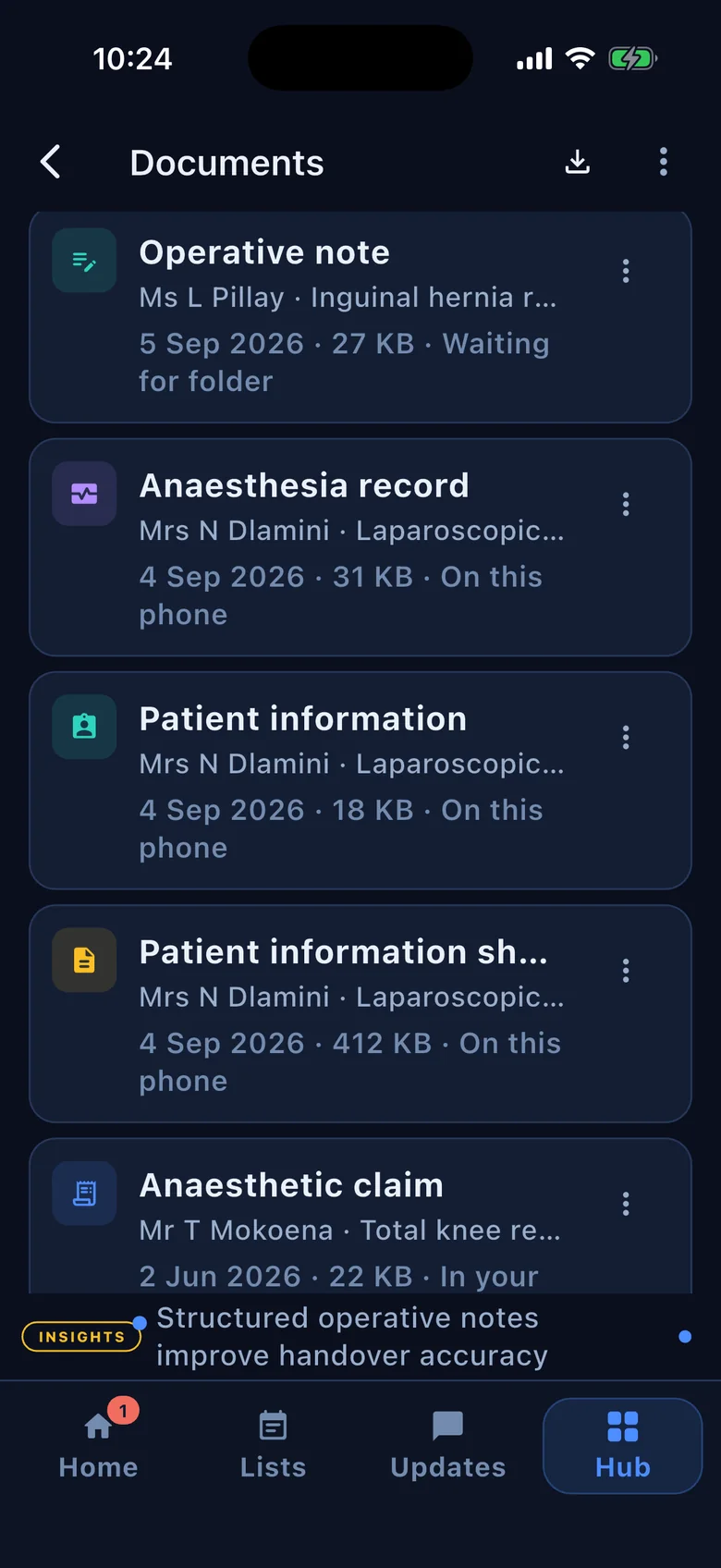 Tari Documents — finished notes, patient info sheets and claims filed to your records folder